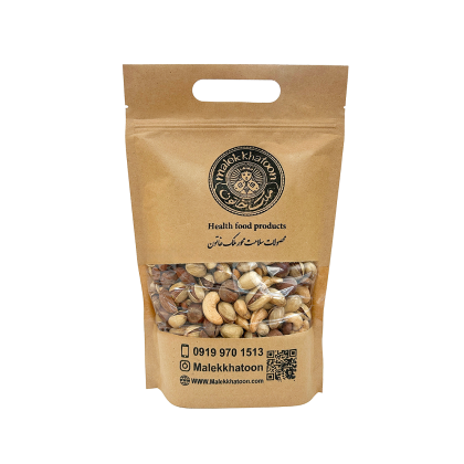 آجیل چهار مغزملک خاتون شامل  پسته، فندق، بادام درختی و بادام هندی است